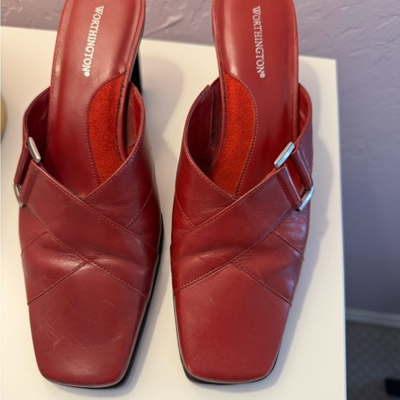 Women's Red Leather Box Toe Heels - Picture 2 of 5